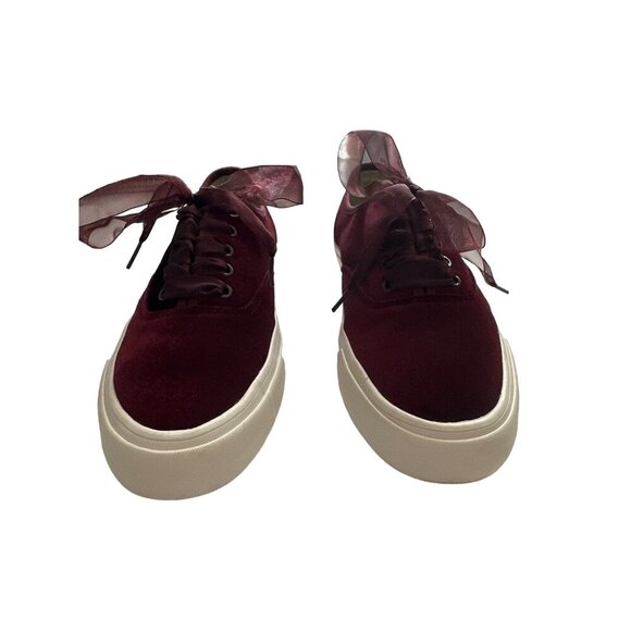 SeaVees Legend Burgundy Cherry Velvet Sneakers J Crew Ribbon Laces Size 9.5 - Picture 4 of 11